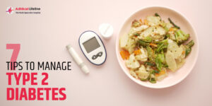 7 Essential Tips to Manage Type 2 Diabetes – A healthy meal with a glucometer and insulin pen